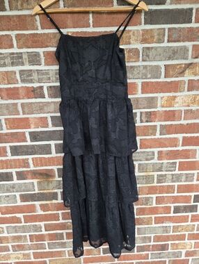 Lulus Black Tiered Lace Spaghetti-Strap Floral Print Dress Size Small